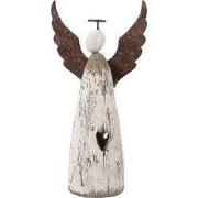 Clayre & Eef Decoratie Beeld Engel 9x4x18 cm Wit Bruin Hout