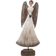 Clayre & Eef Decoratie Beeld Engel 19x6x42 cm Wit Bruin Hout