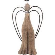 Clayre & Eef Decoratie Beeld Engel 14x4x26 cm Bruin Hout