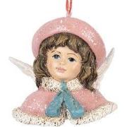 Clayre & Eef Kersthanger Engel 8x7x7 cm Roze Kunststof