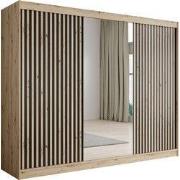 Meubella - Kledingkast Lisbon 2 - Eiken - 250 cm - Met spiegel