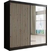 Meubella - Kledingkast Lisbon 2 - Zwart - 200 cm - Met spiegel