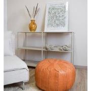 Premium Leren Poef Zandbruin - Handgemaakt en stijlvol - Gevuld geleve...