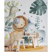 Schattige safari dieren - Kinderbehang - 194,8 cm x 280 cm - Walloha