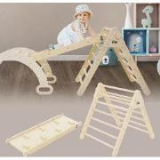 Klimdriehoek natuur met glijbaan of klimglijbaan set van 2 klimpiramid...