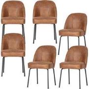 WOOOD Vogue Eetkamerstoelen - Leer - Cognac - Set van 6