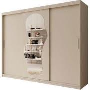 Meubella - Kledingkast Ulysses - Beige - 250 cm - Met spiegel
