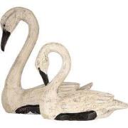 Clayre & Eef Decoratie Beeld Zwaan 21x10x18 / 26x11x29 cm Beige MDF