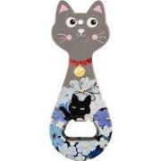 Clayre & Eef Flesopener Kat 5x14 cm Grijs Keramiek