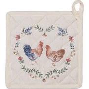 Clayre & Eef Pannenlap 20x20 cm Beige Blauw Katoen Kip en Haan