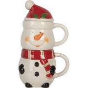 Clayre & Eef Mok Kerstman;Sneeuwpop 300/375 ml Wit Rood Keramiek