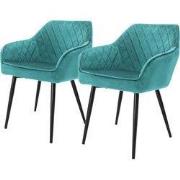 Eetkamerstoel set van 2 ruitvormige quilting met rugleuning en armleun...