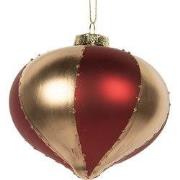Clayre & Eef Kerstbal Ø 10x10 cm Goudkleurig Rood Glas
