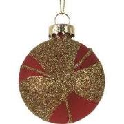 Clayre & Eef Kerstbal Ø 6x3x7 cm Goudkleurig Rood Glas