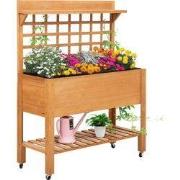 Verhoogde Plantenbak Hout op Wielen met klimrek - 45x105x135 cm