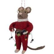 Clayre & Eef Decoratie Beeld Muis 5x7x13 cm Rood Vilt