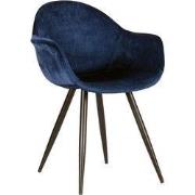 LABEL51 Eetkamerstoel Forli - Blauw - Fluweel - Zwart Metalen Frame