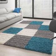 Hoogpolig vloerkleed -candy Shaggy Turquoise Geblokt - 160 X 230CM