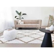 Azure Hoogpolig Crème / Beige vloerkleed - Geruit - 80 X 150 CM