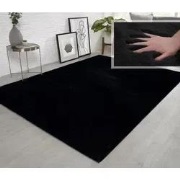 Fluffy vloerkleed - Effen Hoogpolig Super Zacht - Zwart - 120 X 170 CM