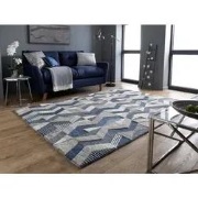 Asher vloerkleed - Laagpolig - 100% Wol - Geo Modern - Blauw - 160 X 2...