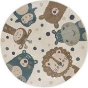 Rond Kindervloerkleed - Dieren Adventures Crème/ Bruin/Blauw - Ø 100 C...