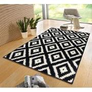 Laagpolig vloerkleed - Design velours Diamond - Zwart / Wit - 80x300 c...