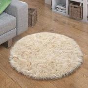 Hoogpolig Vloerkleed Plavera - Effen Uni - Creme - 90x90 cm