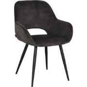 LABEL51 Eetkamerstoel Fer - Antraciet - Velours - Zwart Metalen Frame