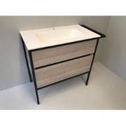 Badmeubelset Eternal 90cm eiken - mat zwart met solid surface wastafel