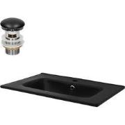 Wastafel incl. afvoergarnituur zwart met overloop 61x46x16,5 cm zwart ...