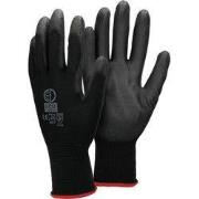 Werkhandschoenen 12 paar met PU coating Zwart Maat S