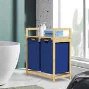 Wasmand Bamboe wasmand met twee compartimenten in donkerblauw 2x30 lit...