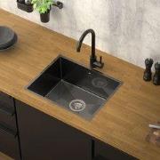 Inbouwspoelbak 50x40 cm antraciet met roestvrijstalen afvoer en overlo...