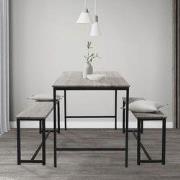Eetkamerset met 2 banken 3-delig met eettafel eiken grijs stalen frame...