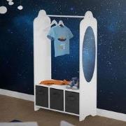 Kinderkledingrek met legplank 3 vakken en spiegel wit hout Joyz