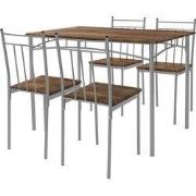 Eetset voor 4 personen 5-delig met eettafel en 4 stoelen bruin hout ML...