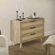 Ladekast Dressoir met 3 laden 100x77x40 cm eiken-look met rotan front ...