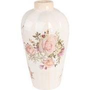 Clayre & Eef Vaas Ø 17x30 cm Beige Roze Keramiek Rozen