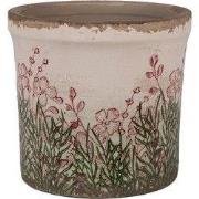 Clayre & Eef Bloempot Ø 13x12 cm Beige Keramiek Bloemen