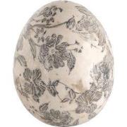 Clayre & Eef Beeld Ei Ø 9x12 cm Grijs Beige Keramiek Bloemen