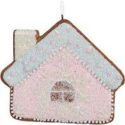 Clayre & Eef Kersthanger Gingerbread house 9x1x8 cm Roze Blauw Kunstst...