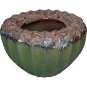 PTMD Jinah Green Ceramic Pot Organic Ribbed Round L