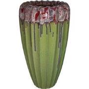 PTMD Linex Green Ceramic Pot Organic Ribbed Round L