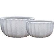 PTMD Rae White Ceramic Pot Ribbed Round Set Of 2