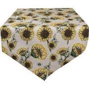 Clayre & Eef Tafelloper 50x160 cm Beige Geel Katoen Zonnebloemen