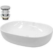 Wastafel 600x420x145 mm van keramiek incl. afvoerset zonder overloop