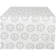 Clayre & Eef Tafelloper 50x140 cm Wit Grijs Katoen Kat