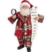 Clayre & Eef Kerstdecoratie Beeld Kerstman 27 cm Rood Textiel