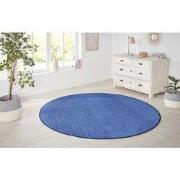 Rond Laagpolig Effen Uni Vloerkleed - Nasty - Blauw - 133cm rond Ø